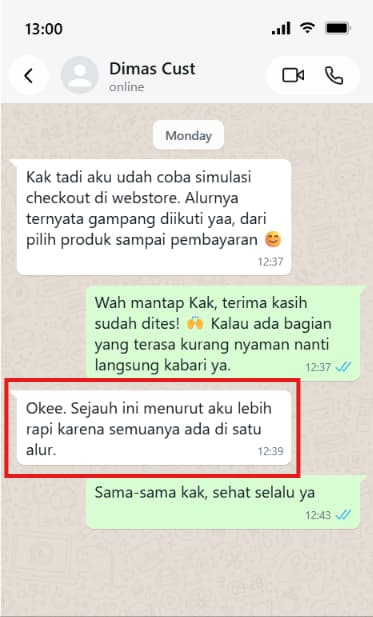 Ilustrasi percakapan: Checkout lebih mudah diikuti