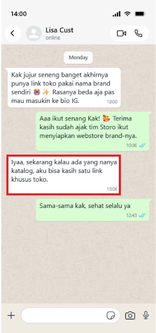 Ilustrasi percakapan: Satu link katalog brand