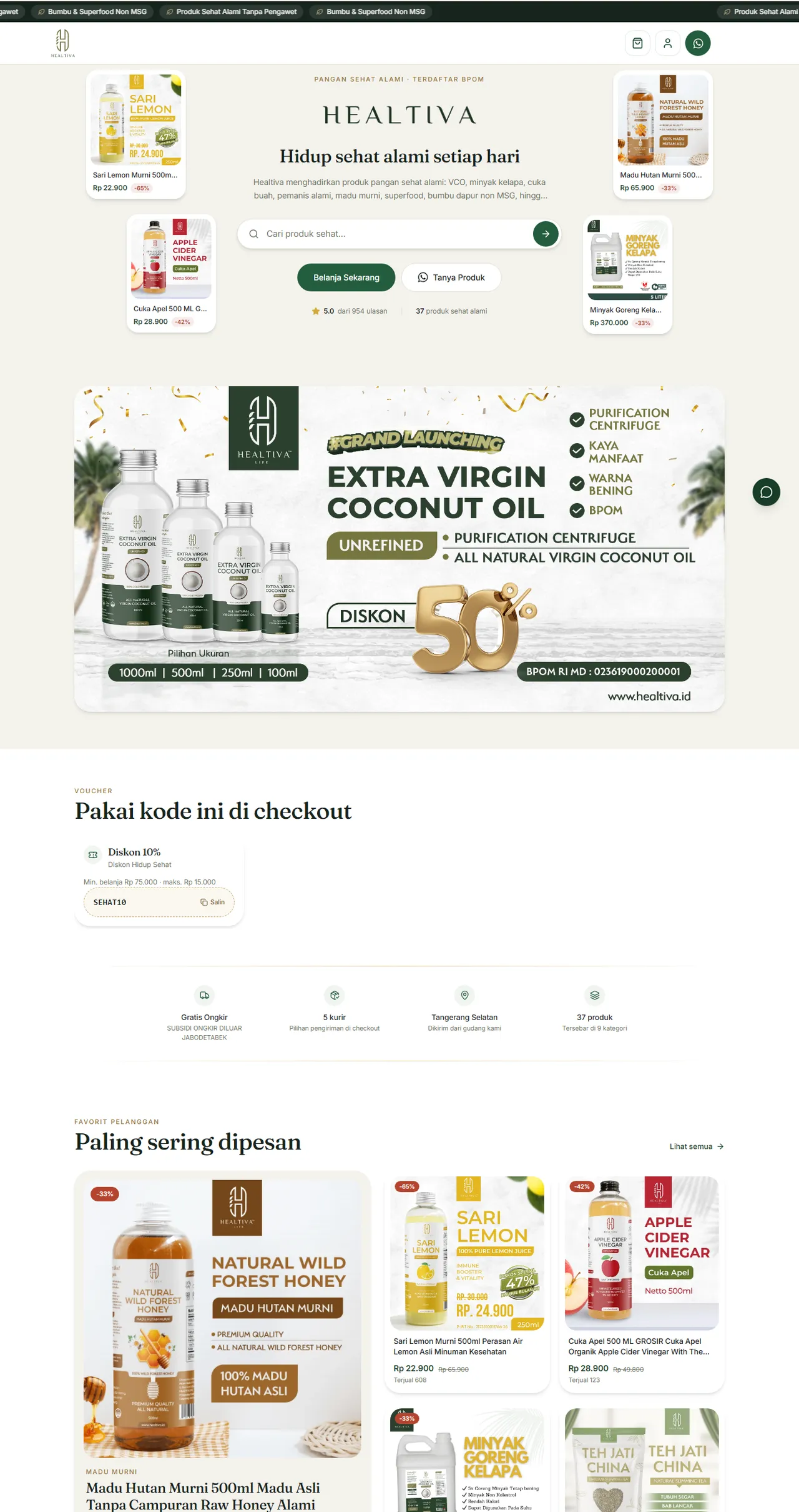 Tampilan beranda toko Healtiva (healtiva.id), salah satu webstore yang dibangun bersama Storo